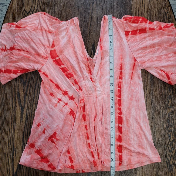 Venus Pink Tie Dye Deep V-Neck Tunic Top Cold Shoulder Sleeves Size Women XS - Picture 8 of 10